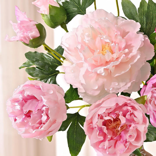 3 Bouquets Peonies Artificial Flowers with 22'' Long Stems, Latex Real Touch Faux Peony Flowers, Fake Peonies Bouquet for Table Centerpieces, Vases Home Wedding Party Decor (Mixed Pink)