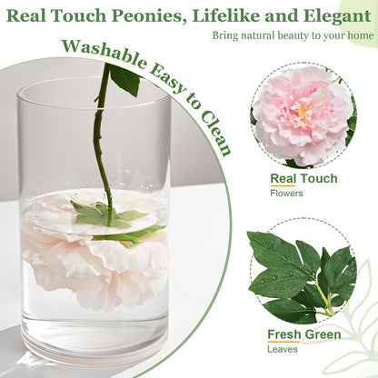 3 Bouquets Peonies Artificial Flowers with 22'' Long Stems, Latex Real Touch Faux Peony Flowers, Fake Peonies Bouquet for Table Centerpieces, Vases Home Wedding Party Decor (Mixed Pink)