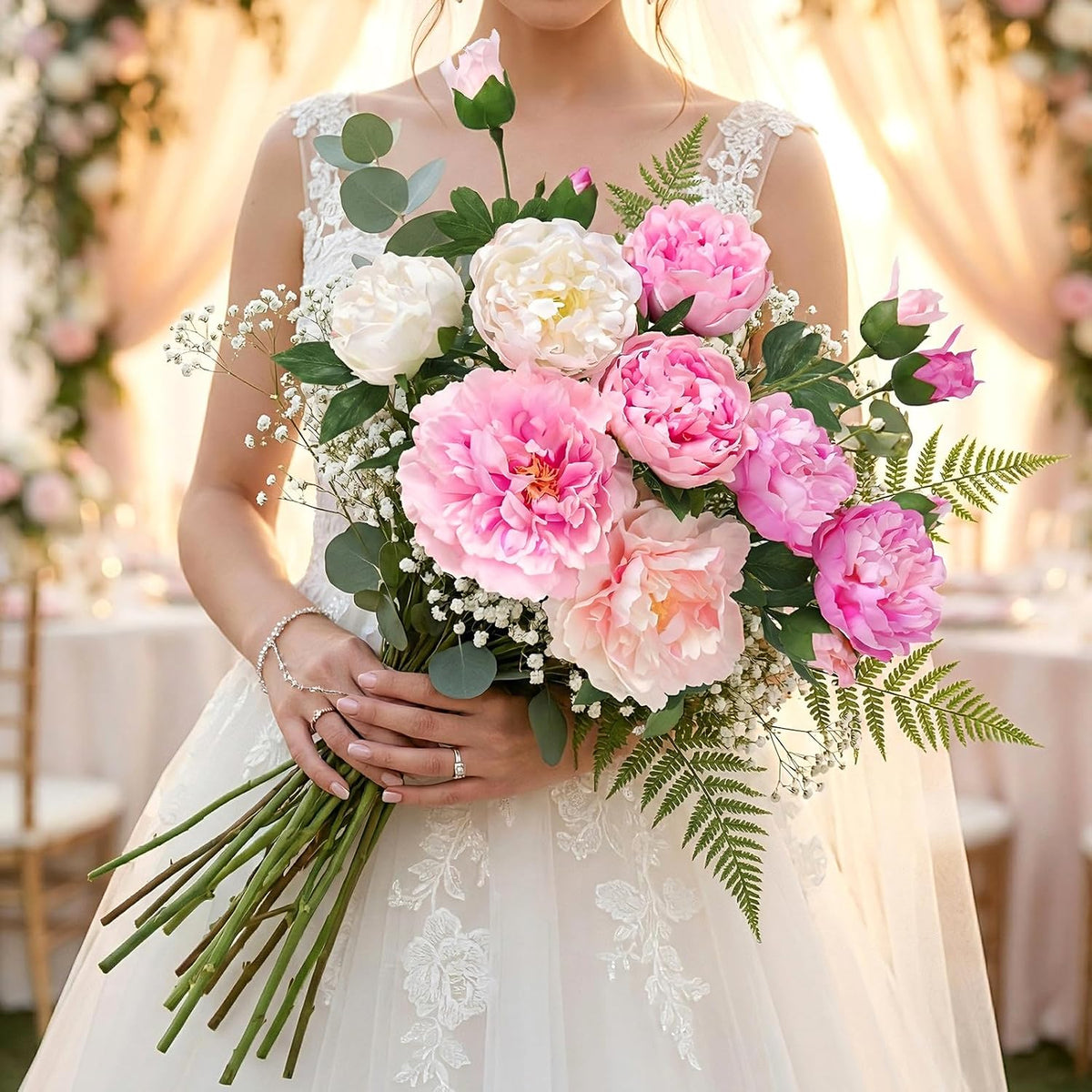 3 Bouquets Peonies Artificial Flowers with 22'' Long Stems, Latex Real Touch Faux Peony Flowers, Fake Peonies Bouquet for Table Centerpieces, Vases Home Wedding Party Decor (Mixed Pink)