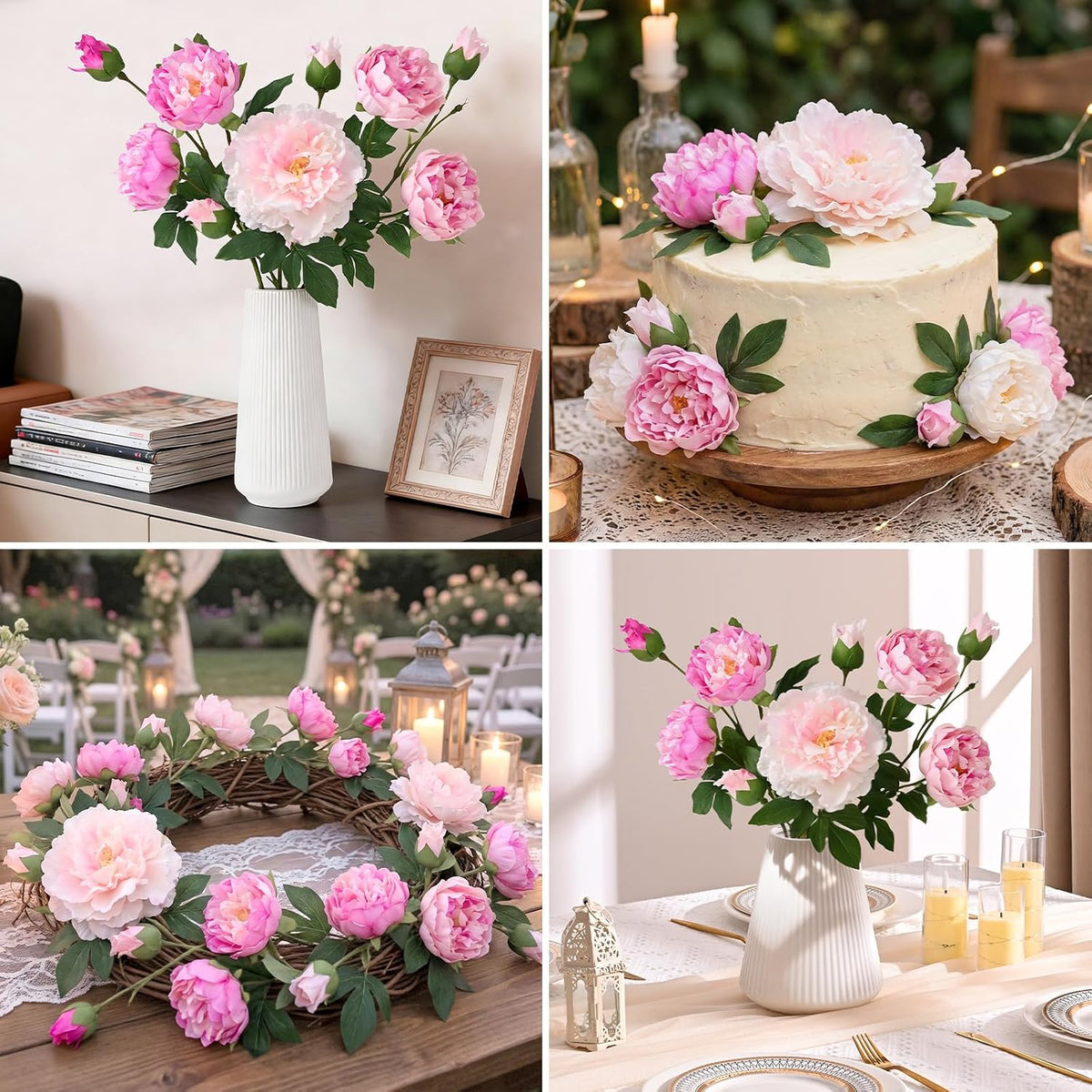 3 Bouquets Peonies Artificial Flowers with 22'' Long Stems, Latex Real Touch Faux Peony Flowers, Fake Peonies Bouquet for Table Centerpieces, Vases Home Wedding Party Decor (Mixed Pink)