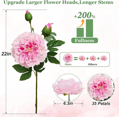 3 Bouquets Peonies Artificial Flowers with 22'' Long Stems, Latex Real Touch Faux Peony Flowers, Fake Peonies Bouquet for Table Centerpieces, Vases Home Wedding Party Decor (Mixed Pink)