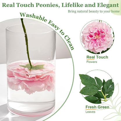 3 Bouquets Peonies Artificial Flowers with 22'' Long Stems, Latex Real Touch Faux Peony Flowers, Fake Peonies Bouquet for Table Centerpieces, Vases Home Wedding Party Decor (Mixed Pink)