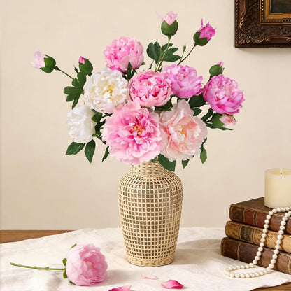 3 Bouquets Peonies Artificial Flowers with 22'' Long Stems, Latex Real Touch Faux Peony Flowers, Fake Peonies Bouquet for Table Centerpieces, Vases Home Wedding Party Decor (Mixed Pink)