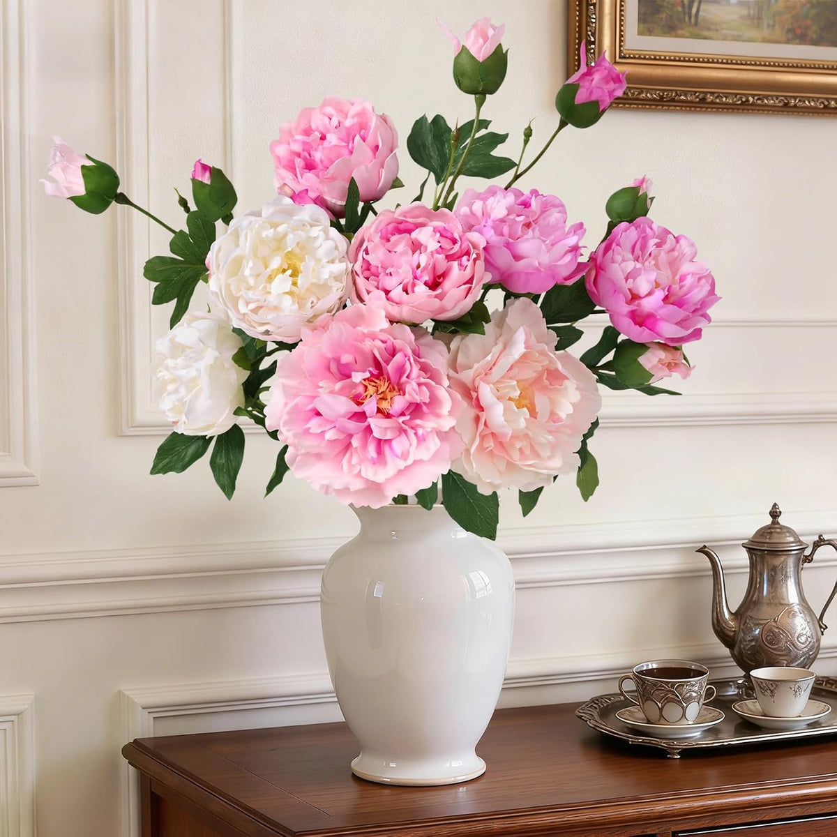 3 Bouquets Peonies Artificial Flowers with 22'' Long Stems, Latex Real Touch Faux Peony Flowers, Fake Peonies Bouquet for Table Centerpieces, Vases Home Wedding Party Decor (Mixed Pink)