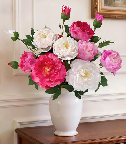 3 Bouquets Peonies Artificial Flowers with 22'' Long Stems, Latex Real Touch Faux Peony Flowers, Fake Peonies Bouquet for Table Centerpieces, Vases Home Wedding Party Decor (Mixed Pink)