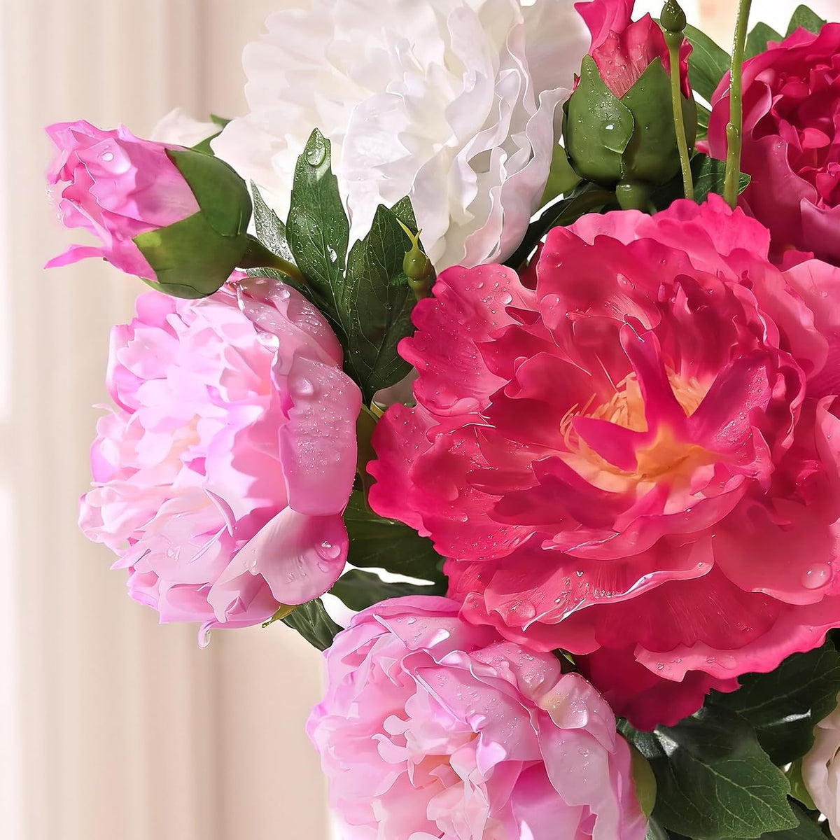 3 Bouquets Peonies Artificial Flowers with 22'' Long Stems, Latex Real Touch Faux Peony Flowers, Fake Peonies Bouquet for Table Centerpieces, Vases Home Wedding Party Decor (Mixed Pink)