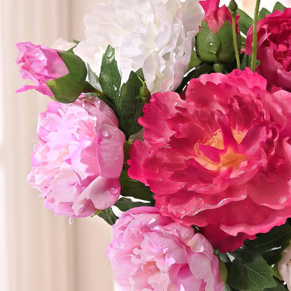 3 Bouquets Peonies Artificial Flowers with 22'' Long Stems, Latex Real Touch Faux Peony Flowers, Fake Peonies Bouquet for Table Centerpieces, Vases Home Wedding Party Decor (Mixed Pink)