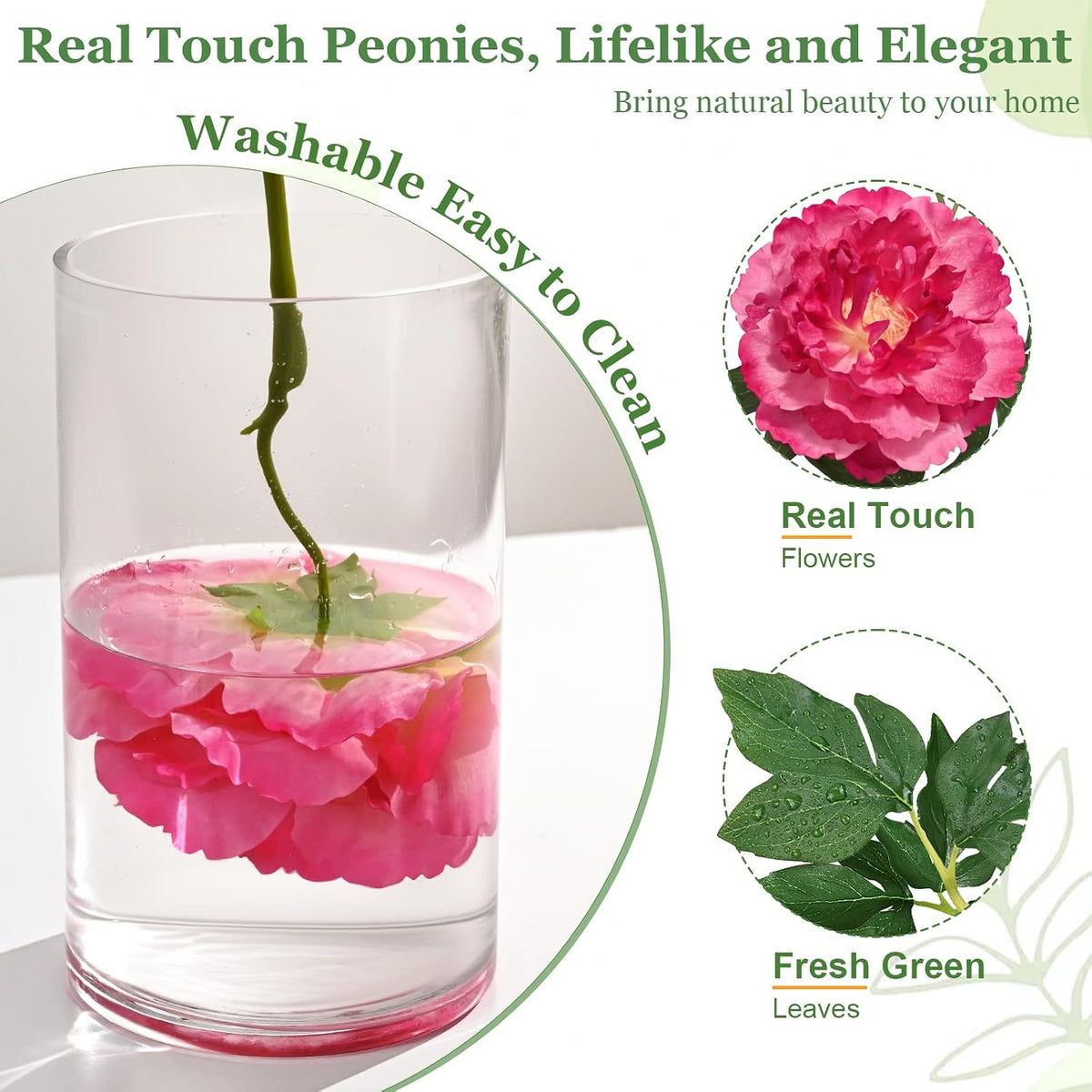 3 Bouquets Peonies Artificial Flowers with 22'' Long Stems, Latex Real Touch Faux Peony Flowers, Fake Peonies Bouquet for Table Centerpieces, Vases Home Wedding Party Decor (Mixed Pink)