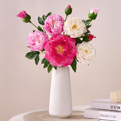 3 Bouquets Peonies Artificial Flowers with 22'' Long Stems, Latex Real Touch Faux Peony Flowers, Fake Peonies Bouquet for Table Centerpieces, Vases Home Wedding Party Decor (Mixed Pink)