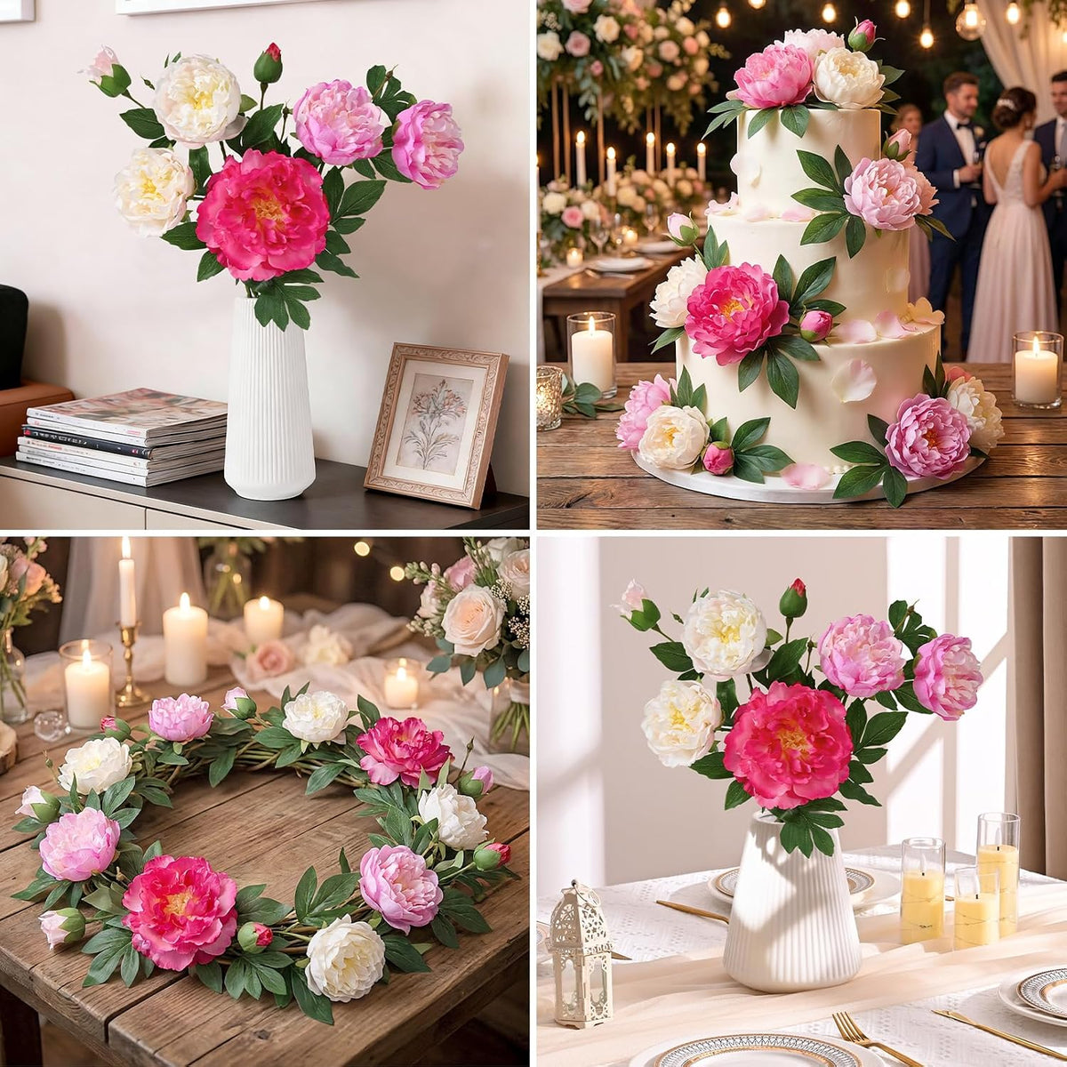 3 Bouquets Peonies Artificial Flowers with 22'' Long Stems, Latex Real Touch Faux Peony Flowers, Fake Peonies Bouquet for Table Centerpieces, Vases Home Wedding Party Decor (Mixed Pink)