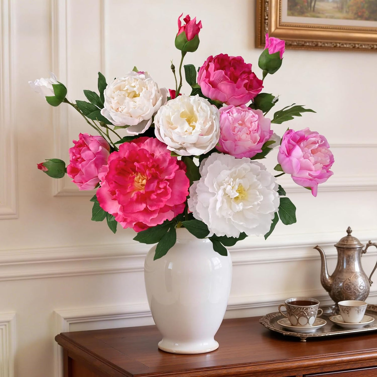 3 Bouquets Peonies Artificial Flowers with 22'' Long Stems, Latex Real Touch Faux Peony Flowers, Fake Peonies Bouquet for Table Centerpieces, Vases Home Wedding Party Decor (Mixed Pink)