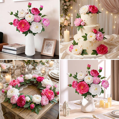 3 Bouquets Peonies Artificial Flowers with 22'' Long Stems, Latex Real Touch Faux Peony Flowers, Fake Peonies Bouquet for Table Centerpieces, Vases Home Wedding Party Decor (Mixed Pink)
