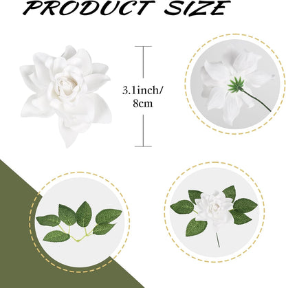 25PCS Gardenia Flowers Artificial 3.15’’ Foam Fake Rose Heads White Faux Gardenia Flowers with Stems for Wedding Bouquet Bridal Shower Party Home Floral Arrangements(White)