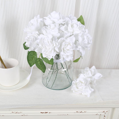 25PCS Gardenia Flowers Artificial 3.15’’ Foam Fake Rose Heads White Faux Gardenia Flowers with Stems for Wedding Bouquet Bridal Shower Party Home Floral Arrangements(White)