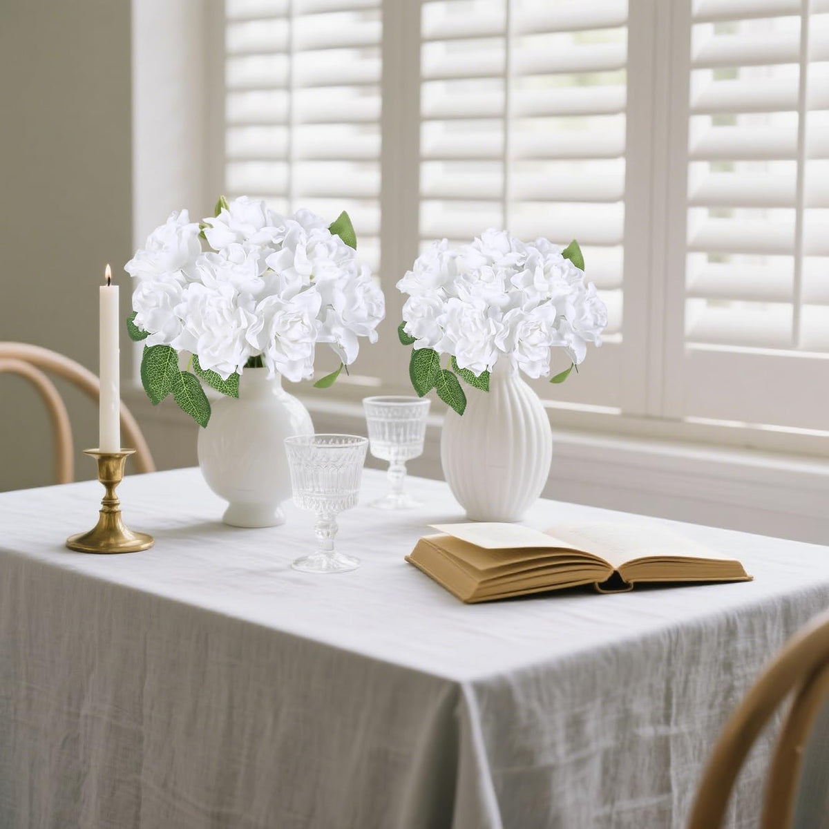 25PCS Gardenia Flowers Artificial 3.15’’ Foam Fake Rose Heads White Faux Gardenia Flowers with Stems for Wedding Bouquet Bridal Shower Party Home Floral Arrangements(White)