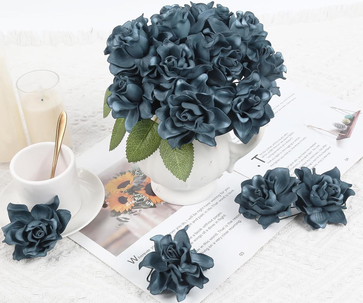 25PCS Gardenia Flowers Artificial 3.15’’ Foam Fake Rose Heads White Faux Gardenia Flowers with Stems for Wedding Bouquet Bridal Shower Party Home Floral Arrangements(White)
