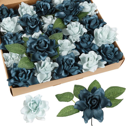 25PCS Gardenia Flowers Artificial 3.15’’ Foam Fake Rose Heads White Faux Gardenia Flowers with Stems for Wedding Bouquet Bridal Shower Party Home Floral Arrangements(White)