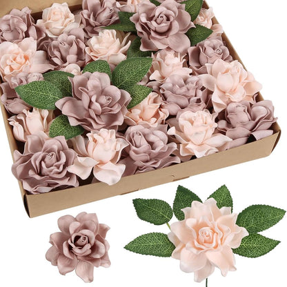 25PCS Gardenia Flowers Artificial 3.15’’ Foam Fake Rose Heads White Faux Gardenia Flowers with Stems for Wedding Bouquet Bridal Shower Party Home Floral Arrangements(White)