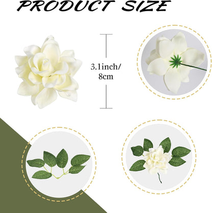 25PCS Gardenia Flowers Artificial 3.15’’ Foam Fake Rose Heads White Faux Gardenia Flowers with Stems for Wedding Bouquet Bridal Shower Party Home Floral Arrangements(White)