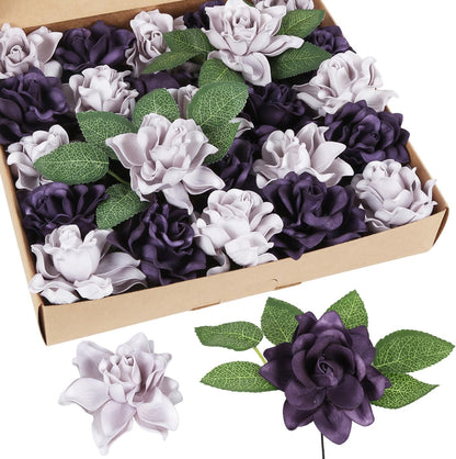 25PCS Gardenia Flowers Artificial 3.15’’ Foam Fake Rose Heads White Faux Gardenia Flowers with Stems for Wedding Bouquet Bridal Shower Party Home Floral Arrangements(White)