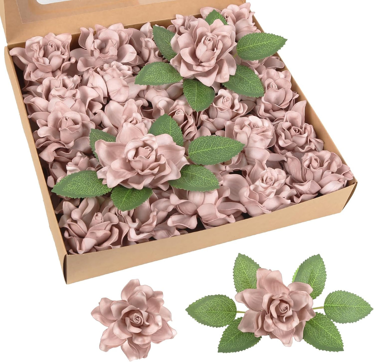 25PCS Gardenia Flowers Artificial 3.15’’ Foam Fake Rose Heads White Faux Gardenia Flowers with Stems for Wedding Bouquet Bridal Shower Party Home Floral Arrangements(White)