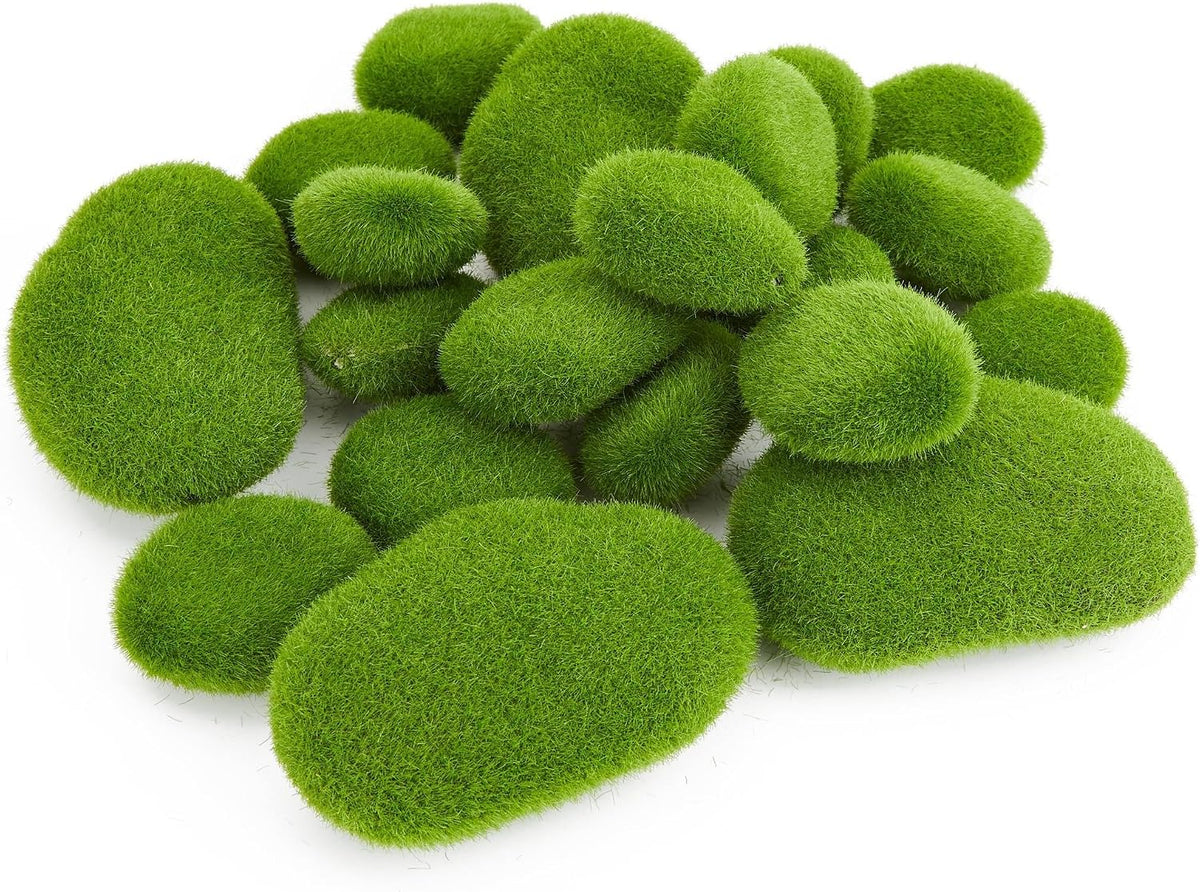 20 PCS Artificial Moss Rocks, 2 Sizes Faux Green Moss Covered Stones, Decorative Moss Rocks for Fairy Gardens, Terrariums, Floral Arrangements, Potted Plants & Crafts