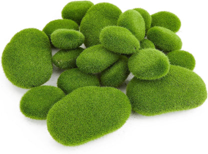 20 PCS Artificial Moss Rocks, 2 Sizes Faux Green Moss Covered Stones, Decorative Moss Rocks for Fairy Gardens, Terrariums, Floral Arrangements, Potted Plants & Crafts