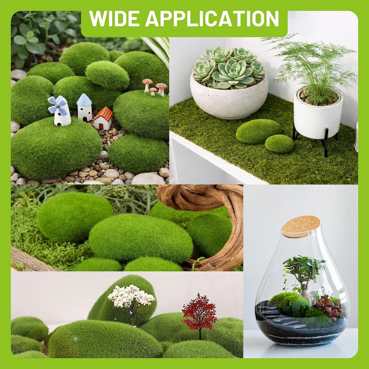 20 PCS Artificial Moss Rocks, 2 Sizes Faux Green Moss Covered Stones, Decorative Moss Rocks for Fairy Gardens, Terrariums, Floral Arrangements, Potted Plants & Crafts