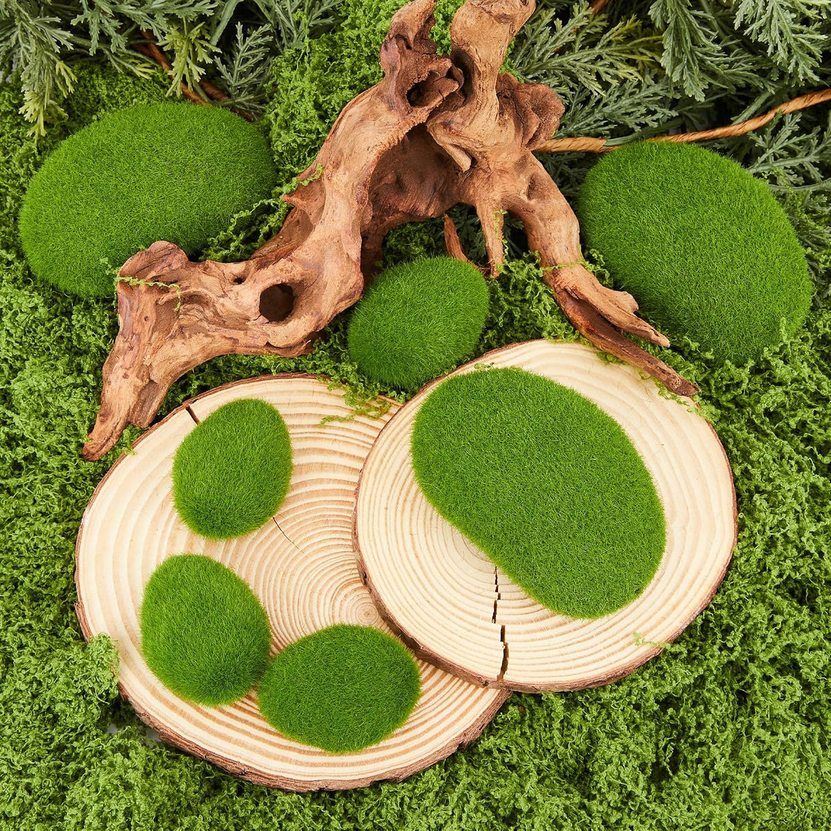 20 PCS Artificial Moss Rocks, 2 Sizes Faux Green Moss Covered Stones, Decorative Moss Rocks for Fairy Gardens, Terrariums, Floral Arrangements, Potted Plants & Crafts