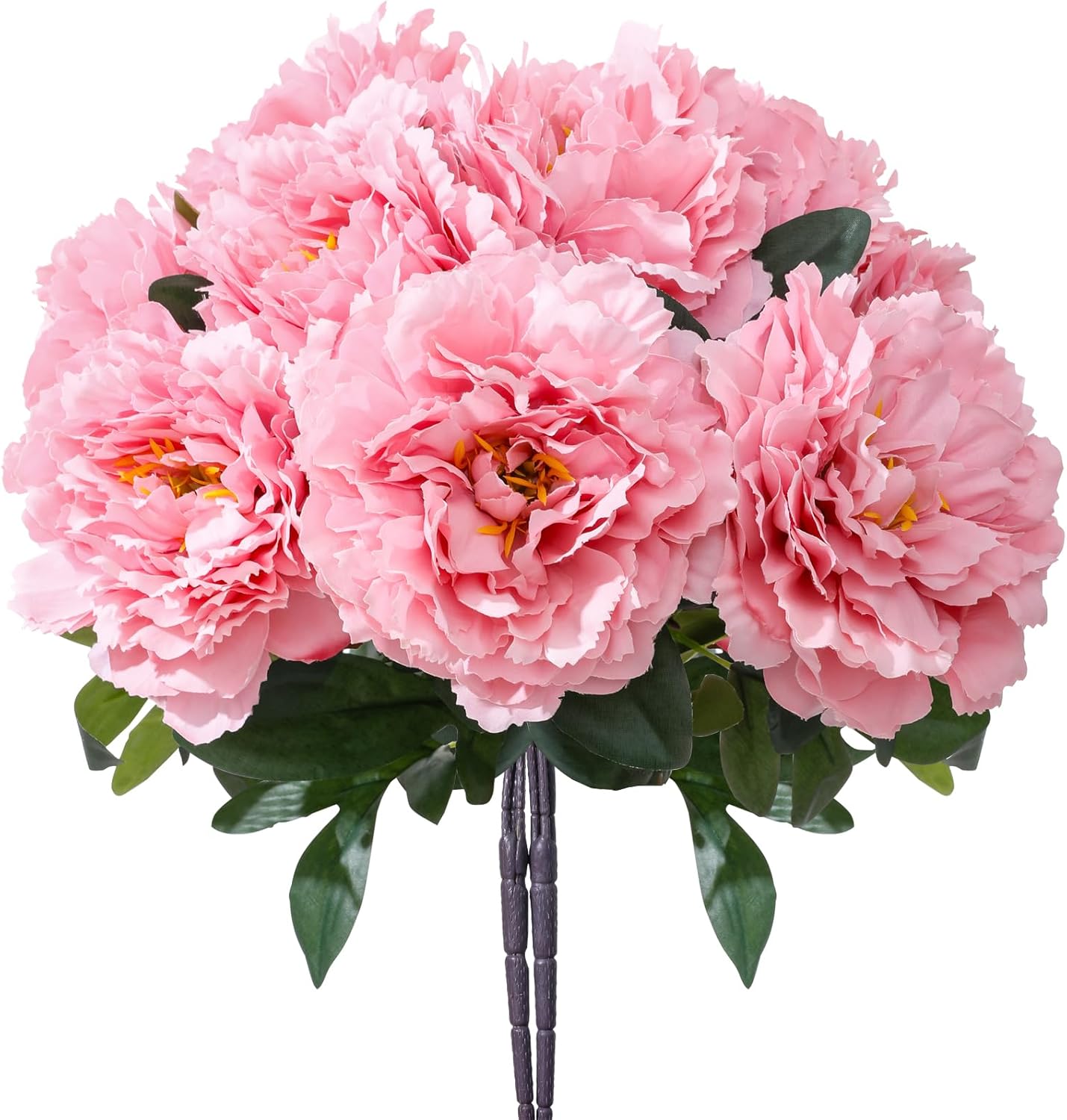 10PCS Pink Realistic Silk Peonies Bouquet, Waterproof & UV Resistant Faux Peony Flowers, All-Weather Artificial Stems for Outdoor, Grave, Wedding Centerpiece & Home Decor