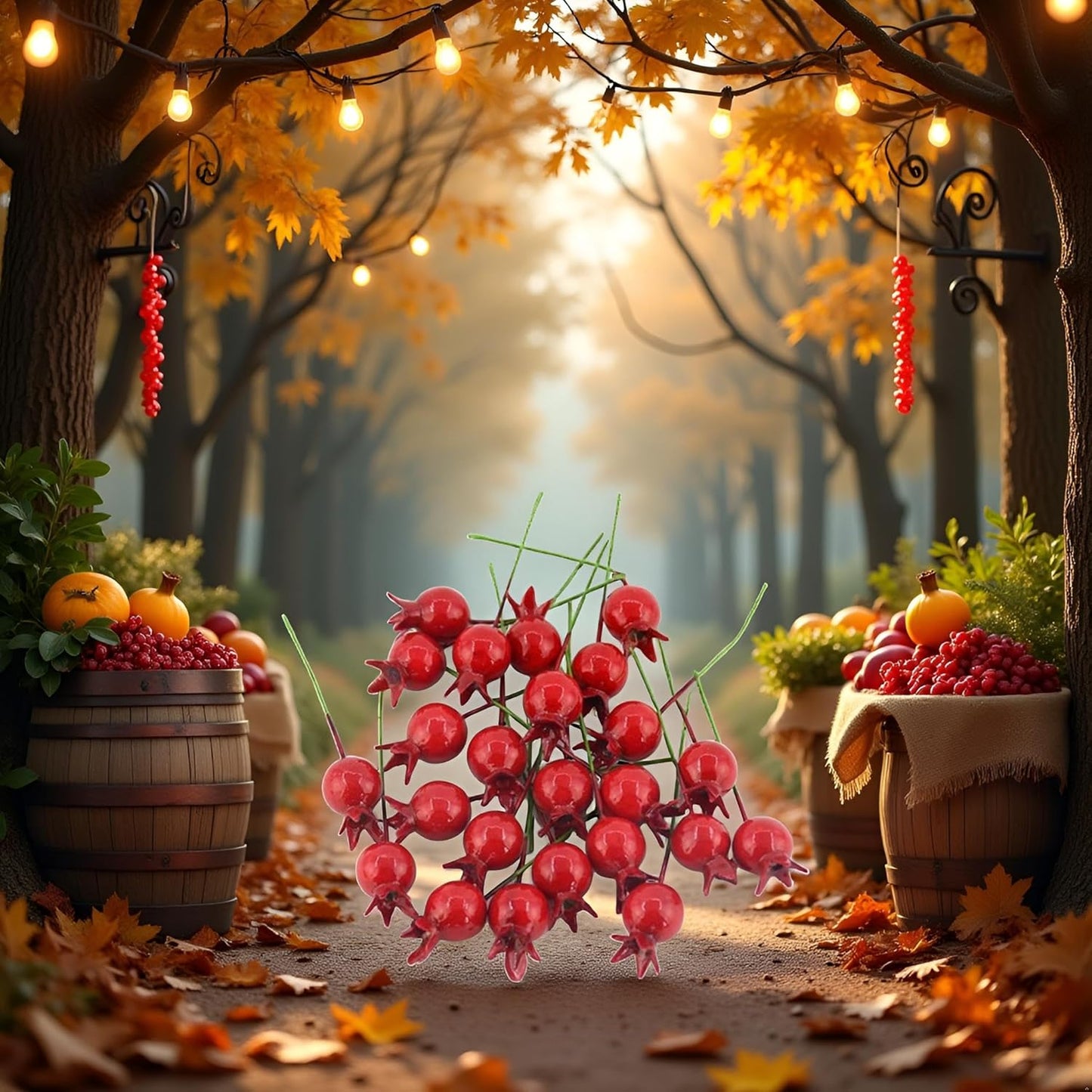 Red Mini Pomegranate Artificial Fruits Ornaments Lifelike Pomegranate Decor for Wedding Home Party Christmas Crafts Decor Artificial Plants and Flowers