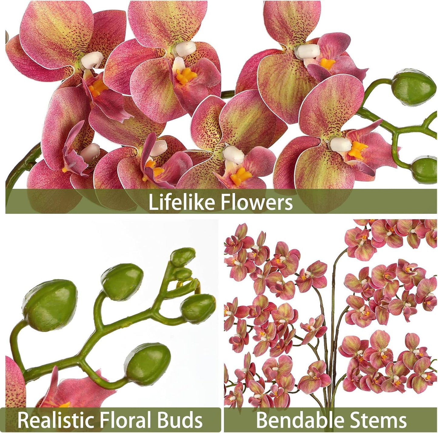 6Pcs Purple Orchids Artificial Flowers, 25" Fake Orchids Faux Flower Arrangements, Silk Orchid That Look Real for Table Centerpiece, Wedding, Home & Office, Living Room, Entryway Decor, Elegant Gifts