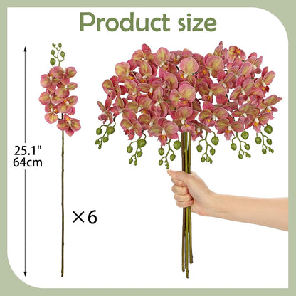 6Pcs Purple Orchids Artificial Flowers, 25" Fake Orchids Faux Flower Arrangements, Silk Orchid That Look Real for Table Centerpiece, Wedding, Home & Office, Living Room, Entryway Decor, Elegant Gifts