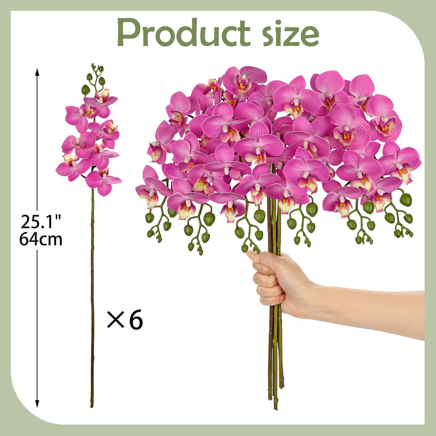 6Pcs Purple Orchids Artificial Flowers, 25" Fake Orchids Faux Flower Arrangements, Silk Orchid That Look Real for Table Centerpiece, Wedding, Home & Office, Living Room, Entryway Decor, Elegant Gifts