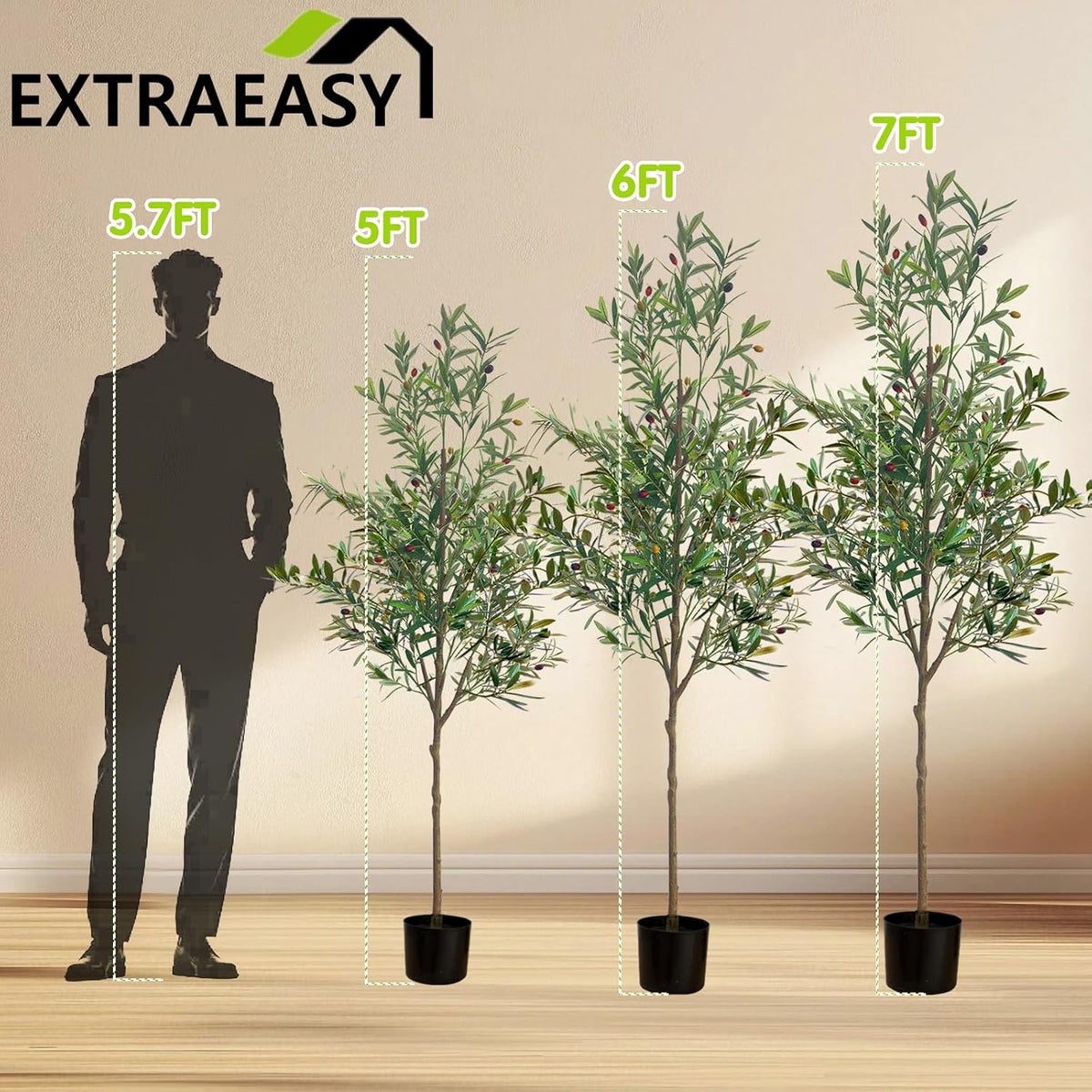5ft Artificial Olive Tree Indoor, Realistic Fake Olive Tree with Lifelike Fruits, Faux Tall Plant for Home Office Cafe Hotel Commercial Living Room Corner Decor