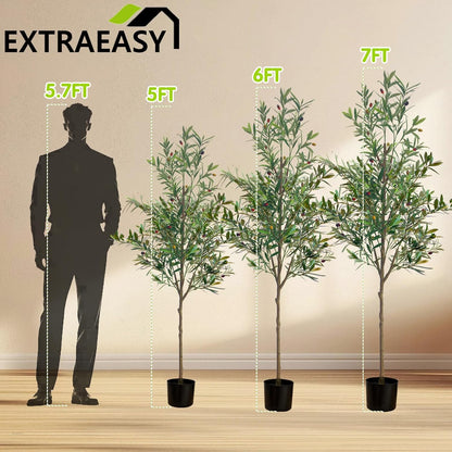 5ft Artificial Olive Tree Indoor, Realistic Fake Olive Tree with Lifelike Fruits, Faux Tall Plant for Home Office Cafe Hotel Commercial Living Room Corner Decor