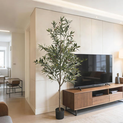 5ft Artificial Olive Tree Indoor, Realistic Fake Olive Tree with Lifelike Fruits, Faux Tall Plant for Home Office Cafe Hotel Commercial Living Room Corner Decor