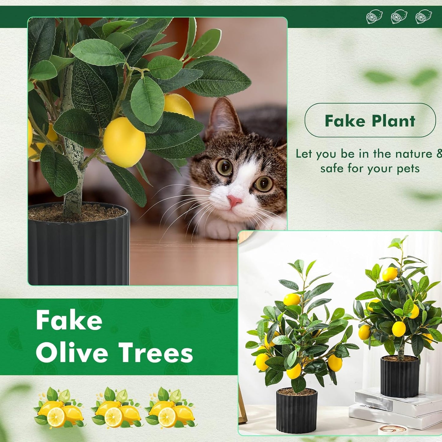 2 Pcs Artificial Lemon Tree 15.7 Inches Fake Artificial Potted Plants Faux Lemon Citrus Tree with Pot Faux Plants Indoor for Home Kitchen Office Living Room Table Desk (White Pot)