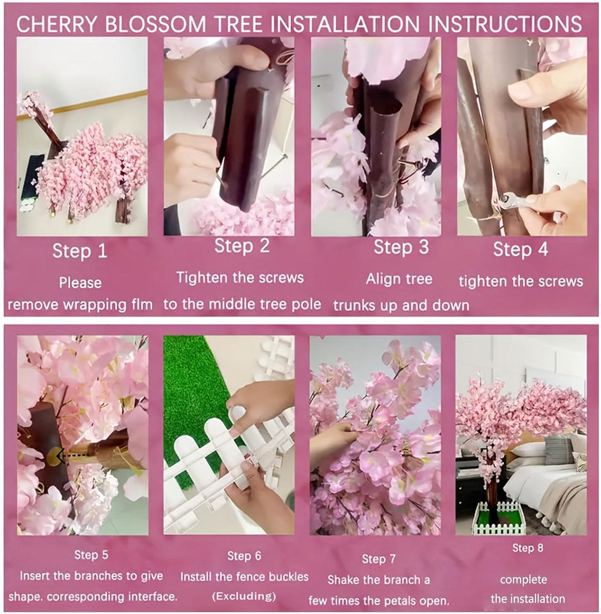 6ft Artificial Cherry Blossom Trees,Faux Cherry Blossom Tree Pink Cherry Blossom Handmade Tree Indoor Outdoor for Wedding Event Party Restaurant,Pink-6x5ft