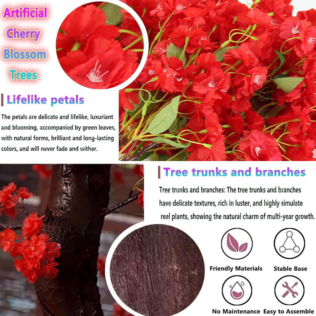 6ft Artificial Cherry Blossom Trees,Faux Cherry Blossom Tree Pink Cherry Blossom Handmade Tree Indoor Outdoor for Wedding Event Party Restaurant,Pink-6x5ft