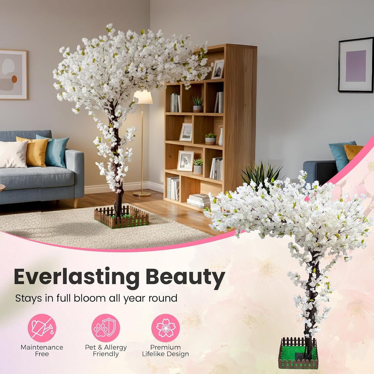 6ft Artificial Cherry Blossom Trees,Faux Cherry Blossom Tree Pink Cherry Blossom Handmade Tree Indoor Outdoor for Wedding Event Party Restaurant,Pink-6x5ft