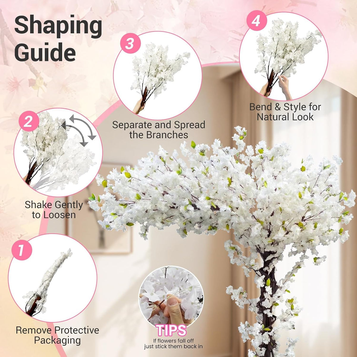 6ft Artificial Cherry Blossom Trees,Faux Cherry Blossom Tree Pink Cherry Blossom Handmade Tree Indoor Outdoor for Wedding Event Party Restaurant,Pink-6x5ft