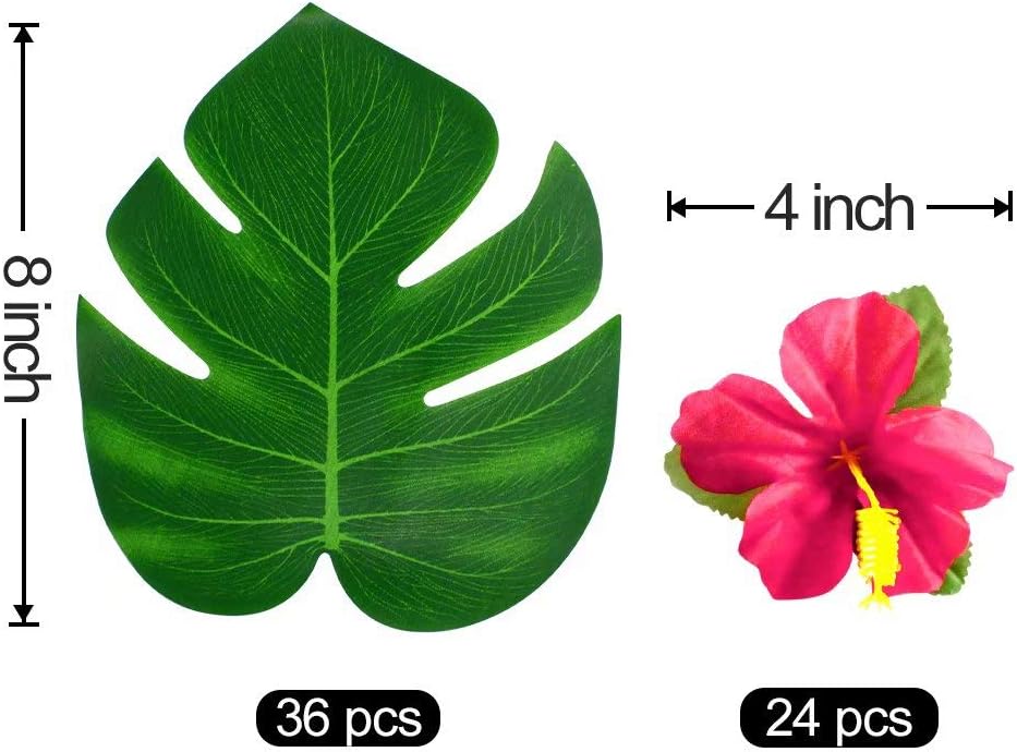 60Pcs Luau Party Decorations Tropical Hawaiian Supplies Palm Leaves