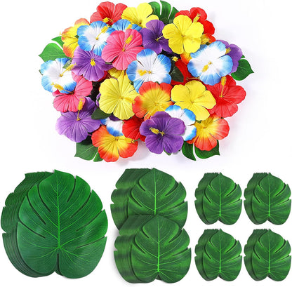 60Pcs Luau Party Decorations Tropical Hawaiian Supplies Palm Leaves