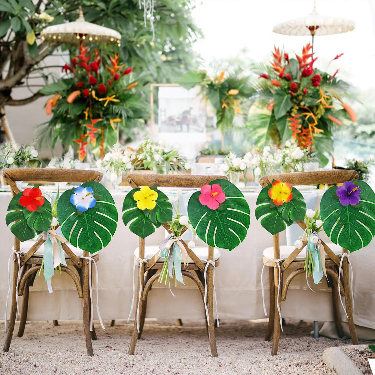 60Pcs Luau Party Decorations Tropical Hawaiian Supplies Palm Leaves