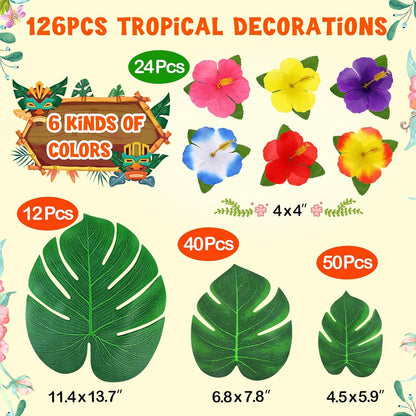 60Pcs Luau Party Decorations Tropical Hawaiian Supplies Palm Leaves