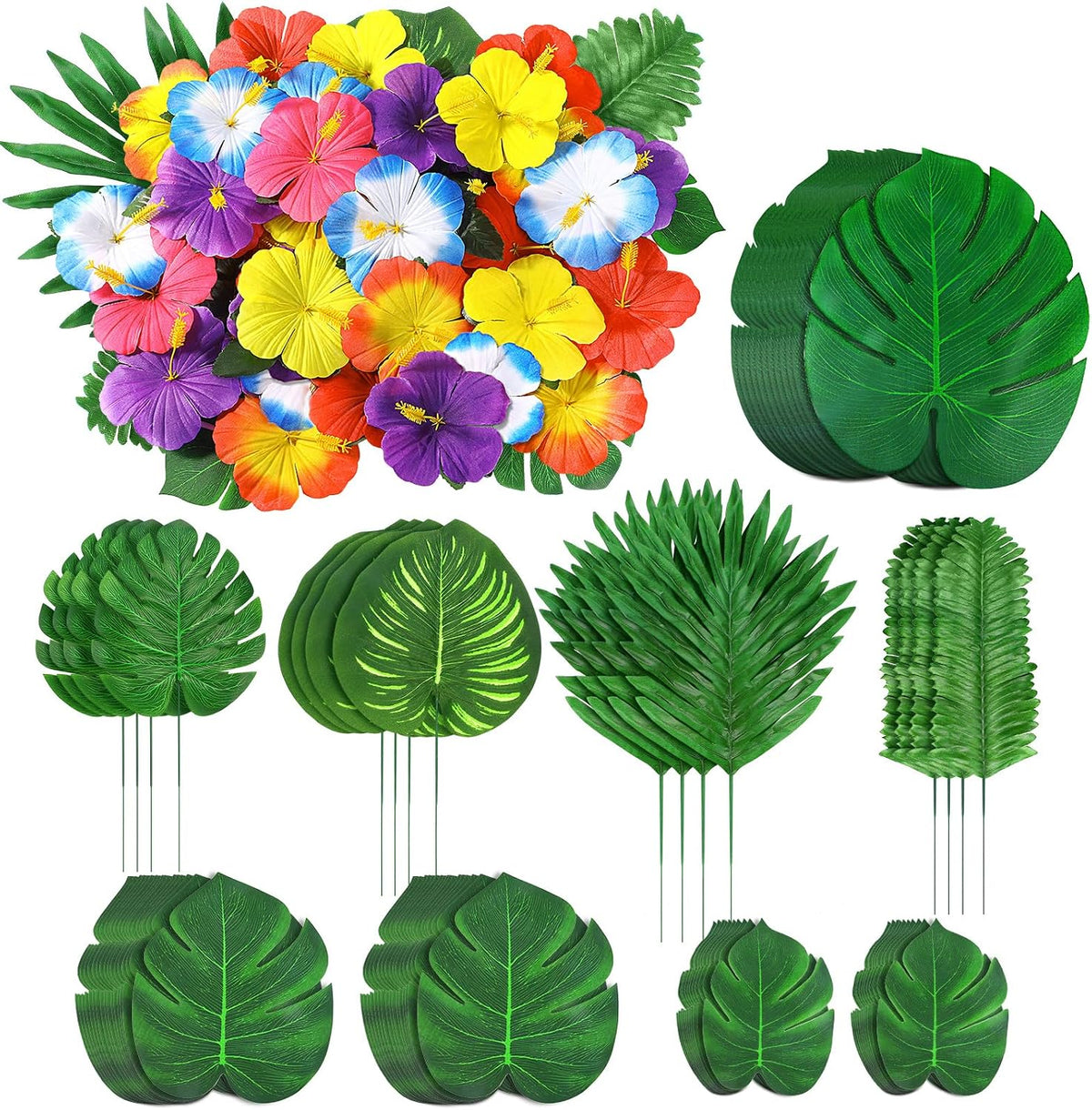 60Pcs Luau Party Decorations Tropical Hawaiian Supplies Palm Leaves