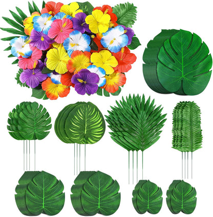 60Pcs Luau Party Decorations Tropical Hawaiian Supplies Palm Leaves