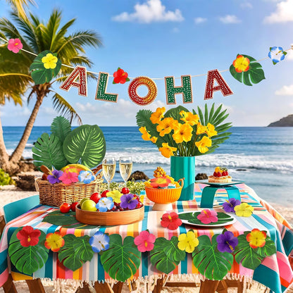 60Pcs Luau Party Decorations Tropical Hawaiian Supplies Palm Leaves