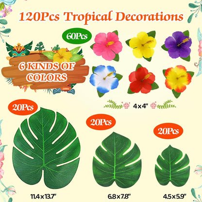 60Pcs Luau Party Decorations Tropical Hawaiian Supplies Palm Leaves